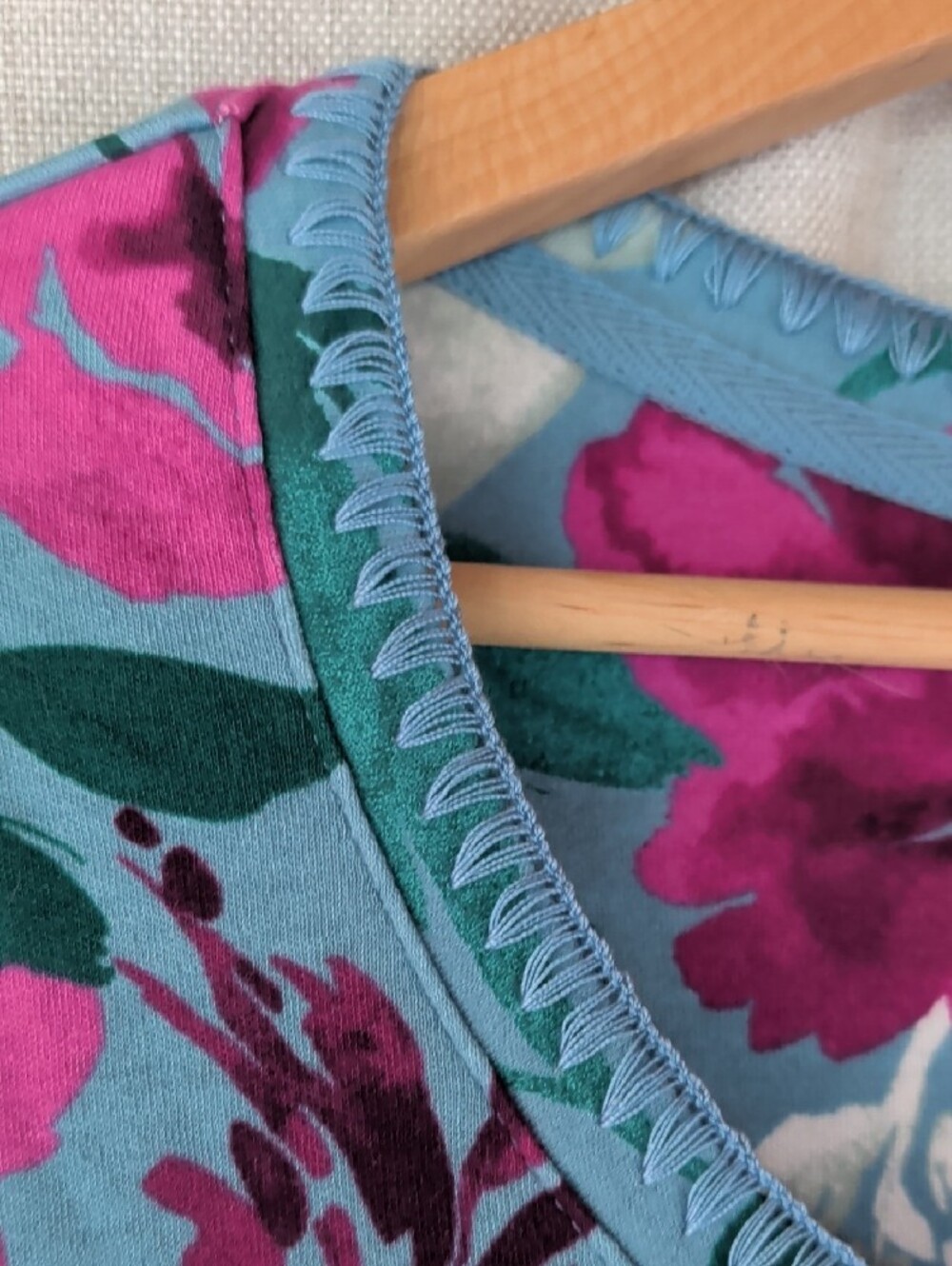 Midnight by Carole Hochman Teal Floral Long-Sleeve Tee with Magenta Blooms - Picture 5 of 6